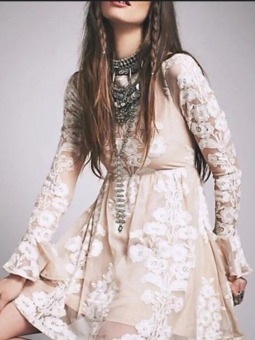 For Love and Lemons Temecula floral midi dress beige, ivory women's size L